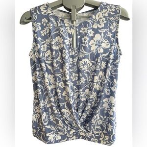Wrapper Blue and White Floral Twist-Front Camisole